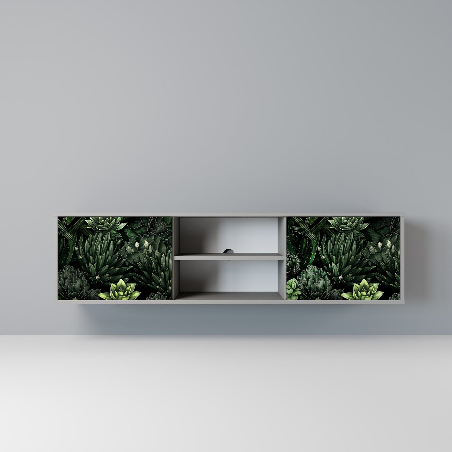 SUCCULENT JUNGLE 2-dörrars TV-bänk i grå finish