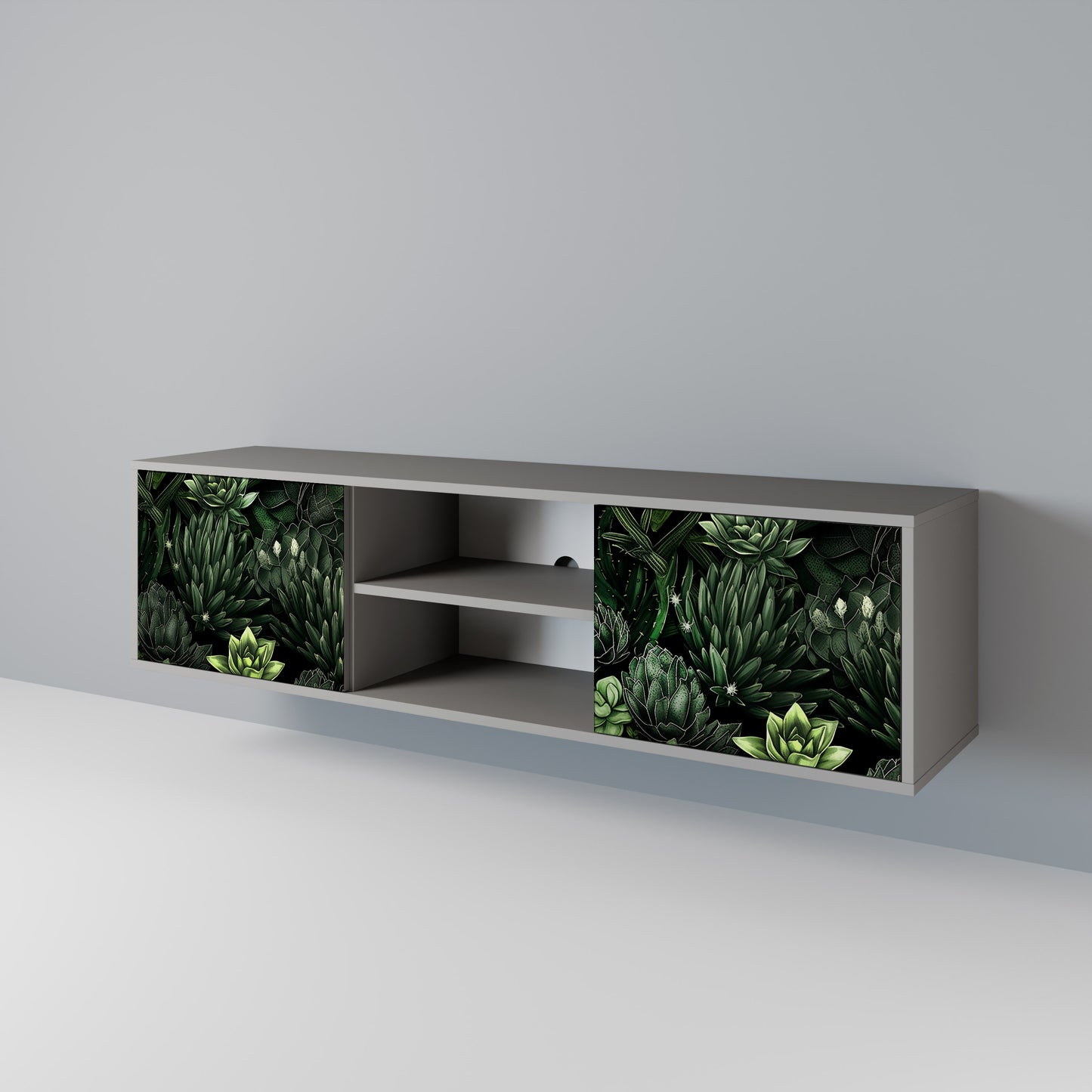 SUCCULENT JUNGLE 2-dörrars TV-bänk i grå finish