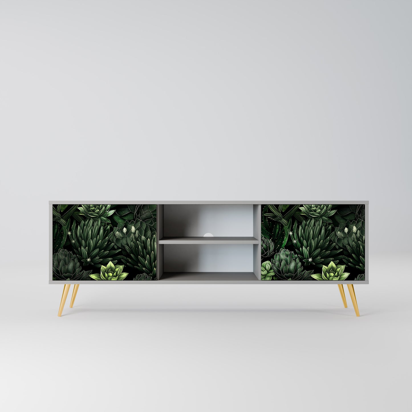 SUCCULENT JUNGLE 2-dörrars TV-bänk i grå finish