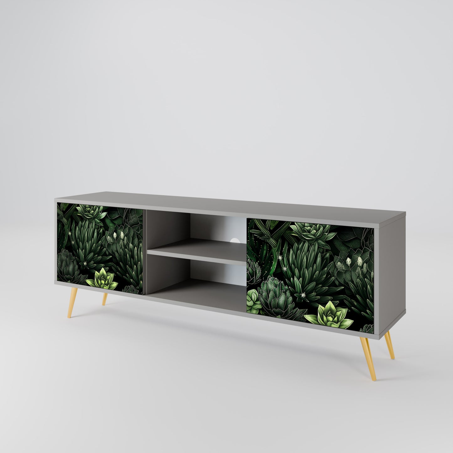 SUCCULENT JUNGLE 2-dörrars TV-bänk i grå finish