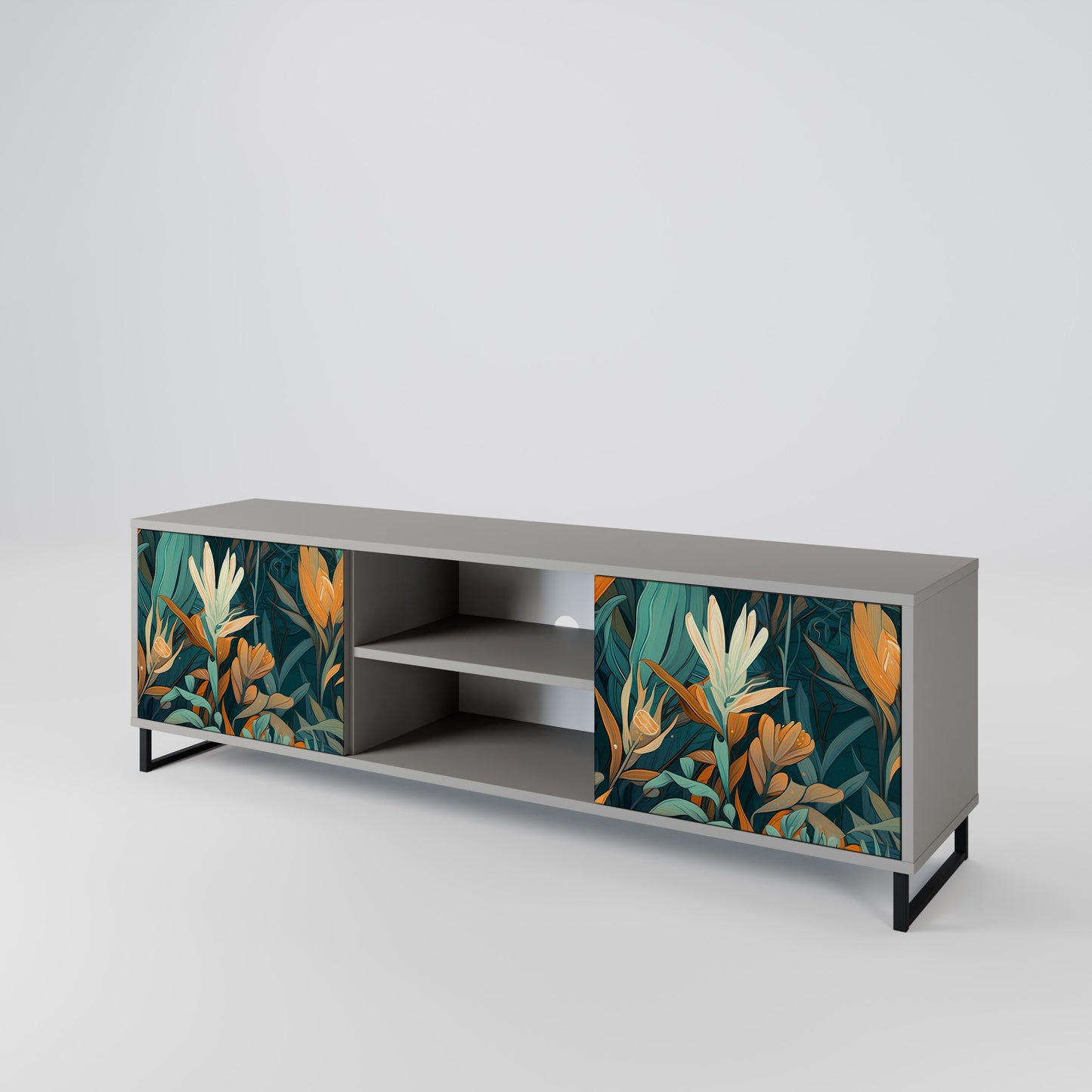 FLORAL SERENITY 2-dörrars TV-bänk i grå finish