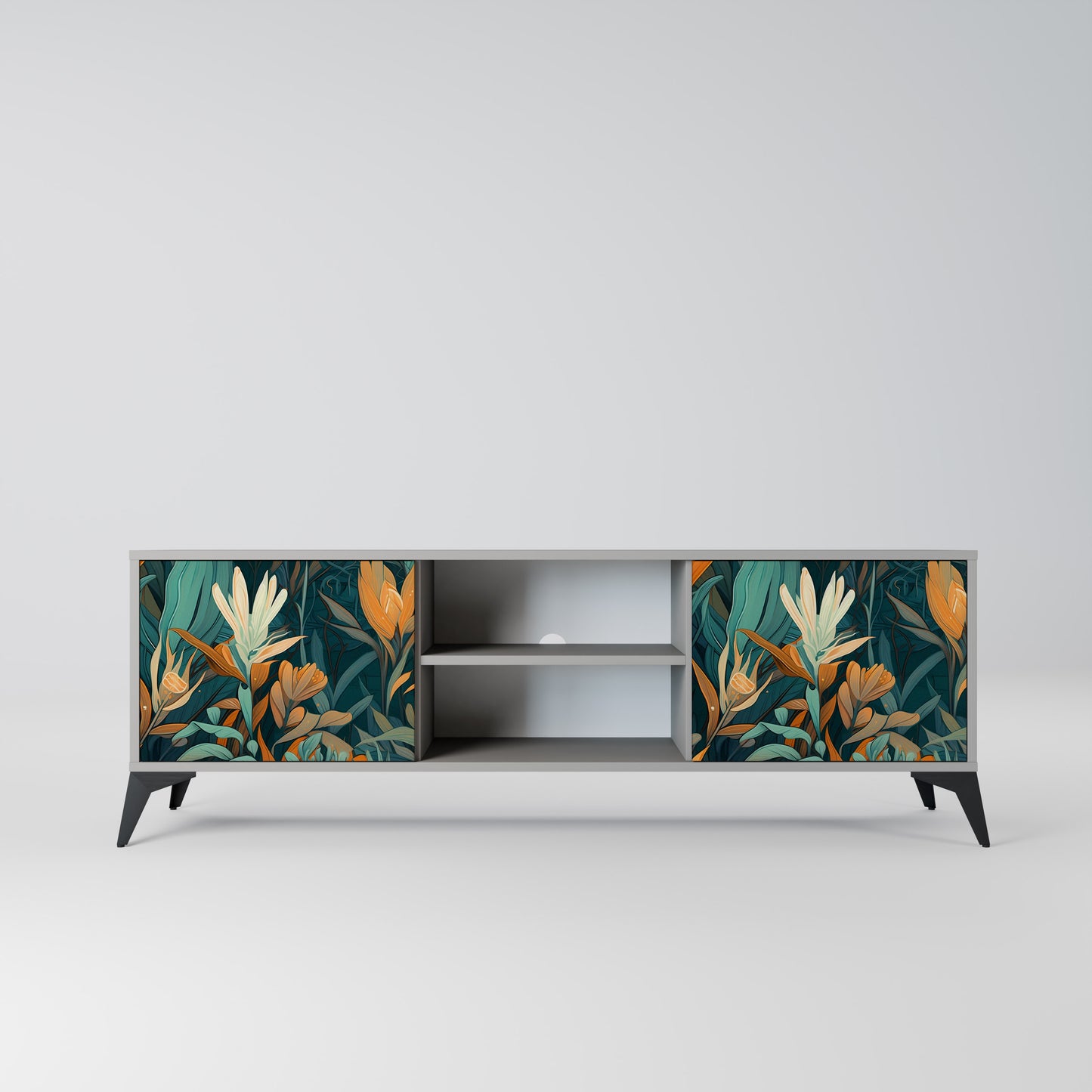 FLORAL SERENITY 2-dörrars TV-bänk i grå finish