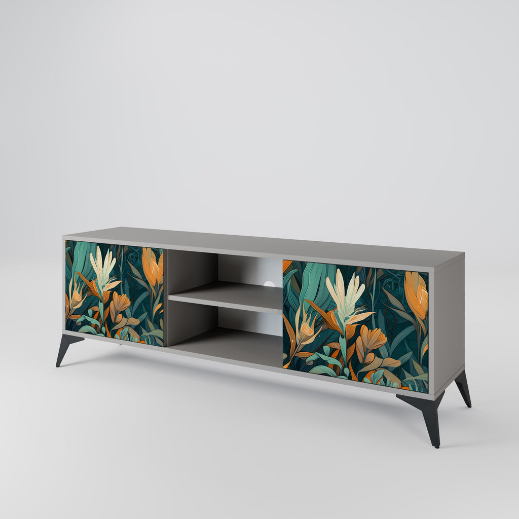 FLORAL SERENITY 2-dörrars TV-bänk i grå finish