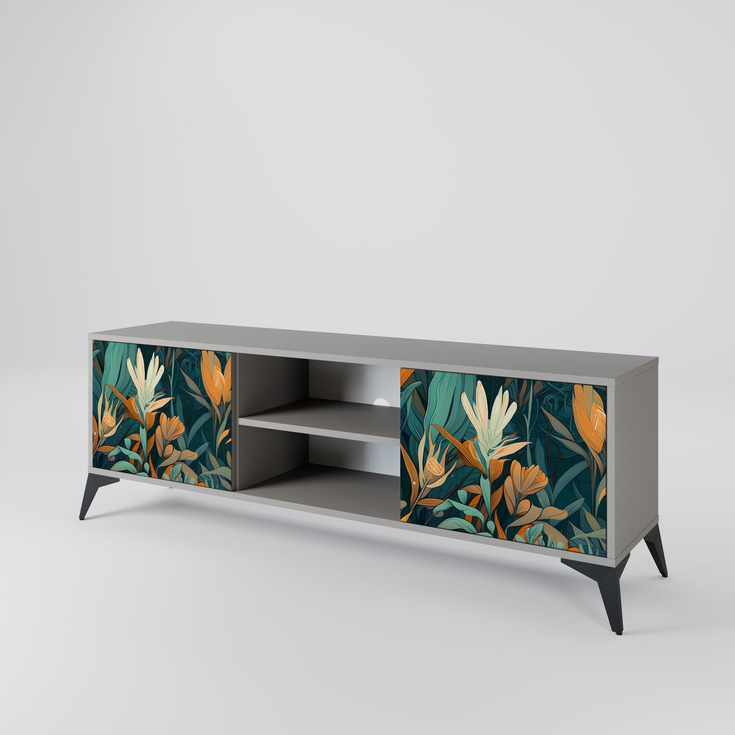 FLORAL SERENITY 2-dörrars TV-bänk i grå finish