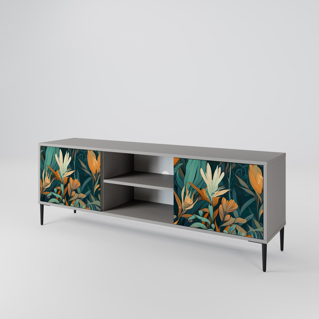 FLORAL SERENITY 2-dörrars TV-bänk i grå finish