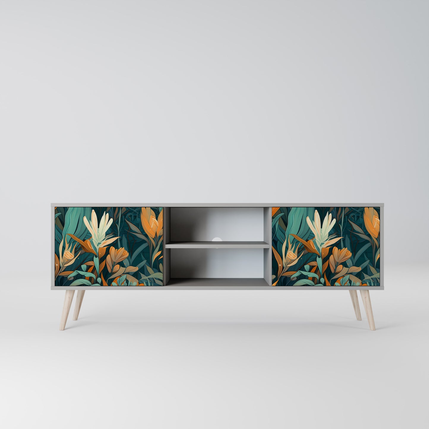 FLORAL SERENITY 2-dörrars TV-bänk i grå finish