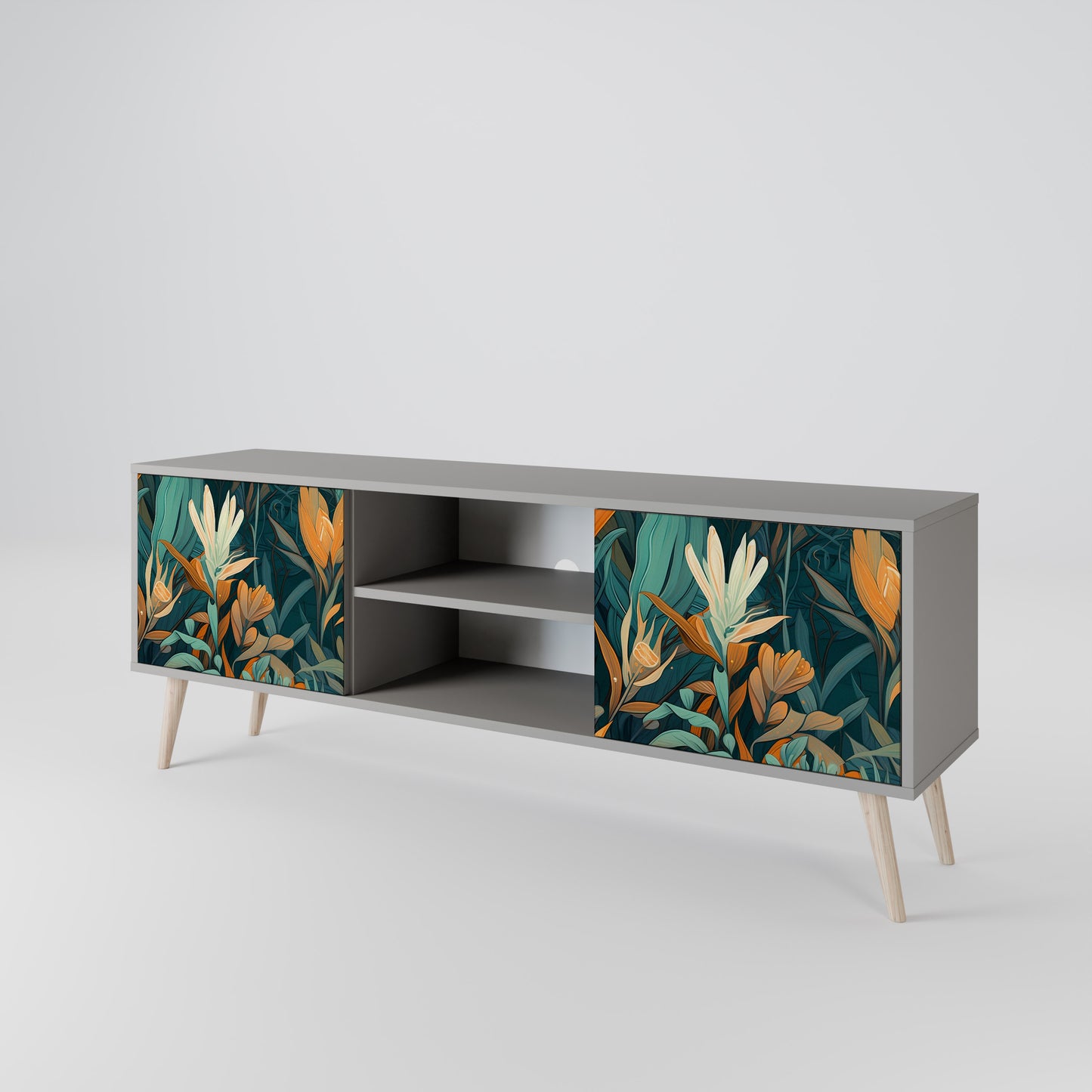 FLORAL SERENITY 2-dörrars TV-bänk i grå finish