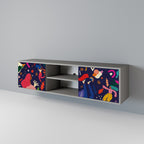 FESTLIGA NJÄNNINGAR 2-dörrars TV-bänk i grå finish