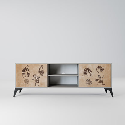 TV-bänk med 2 dörrar i AFRICAN STIL i grå finish