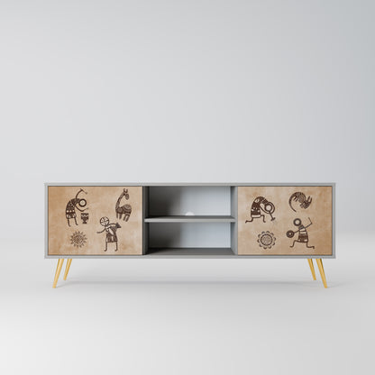 TV-bänk med 2 dörrar i AFRICAN STIL i grå finish