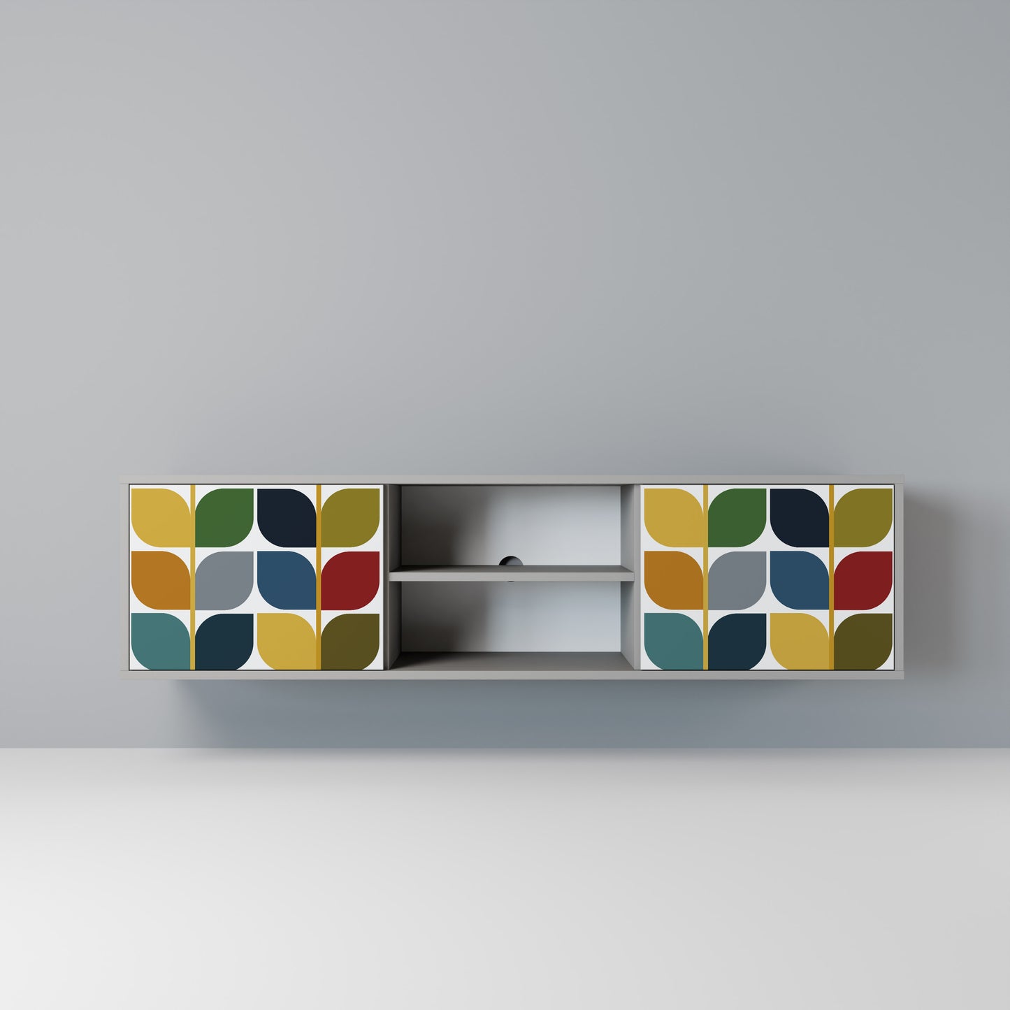 WEIGHTLESS HOURS 2-Door TV Stand in Grey Finish