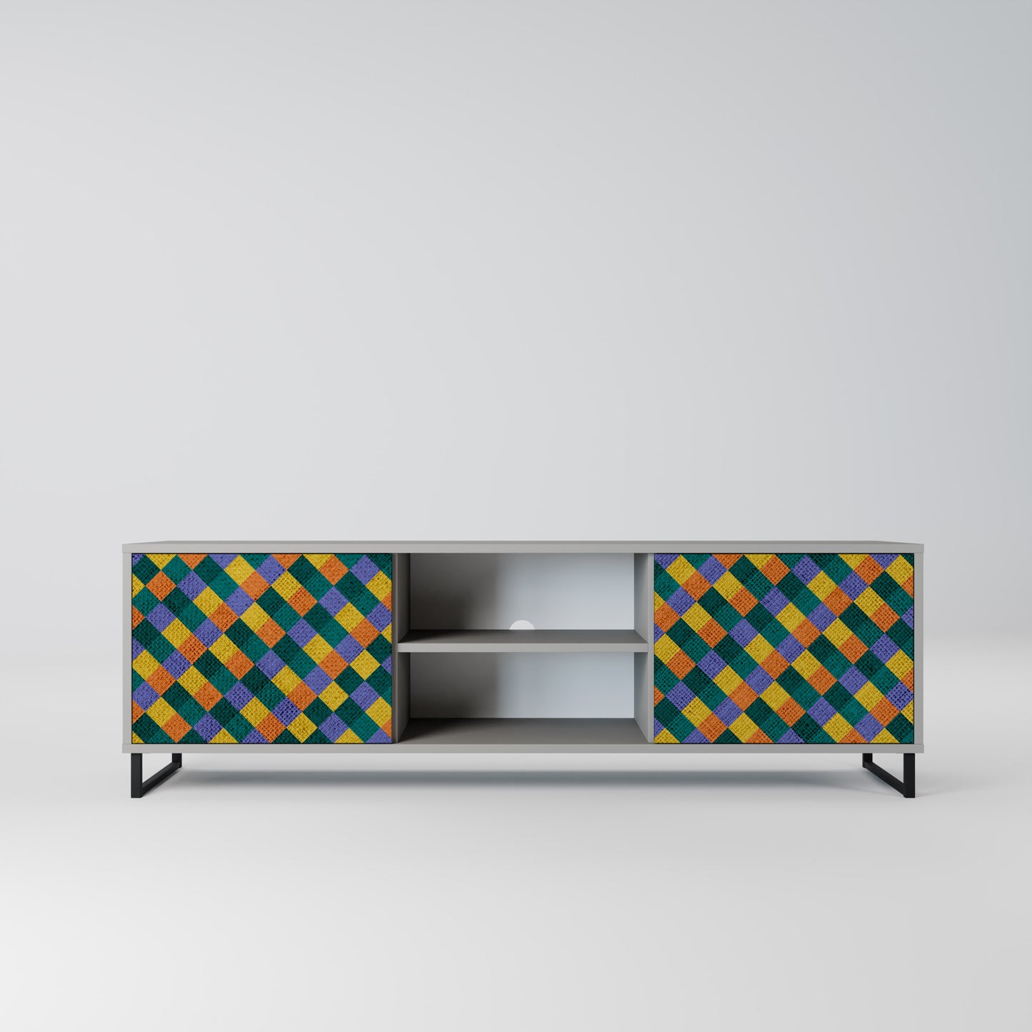 PAINTED SQUARES MIX 2-Door TV Stand in Grey Finish
