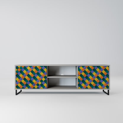 PAINTED SQUARES MIX 2-Door TV Stand in Grey Finish