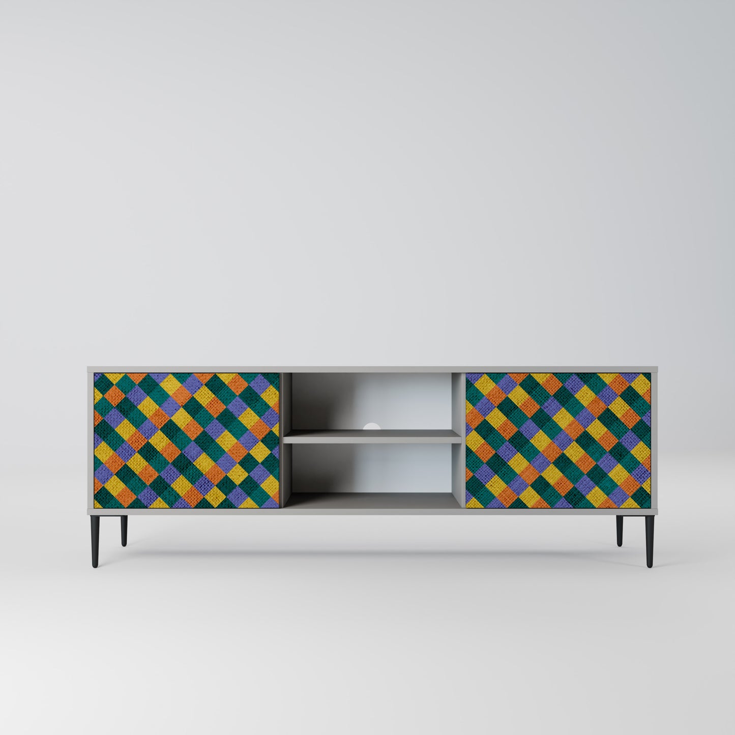 PAINTED SQUARES MIX 2-Door TV Stand in Grey Finish