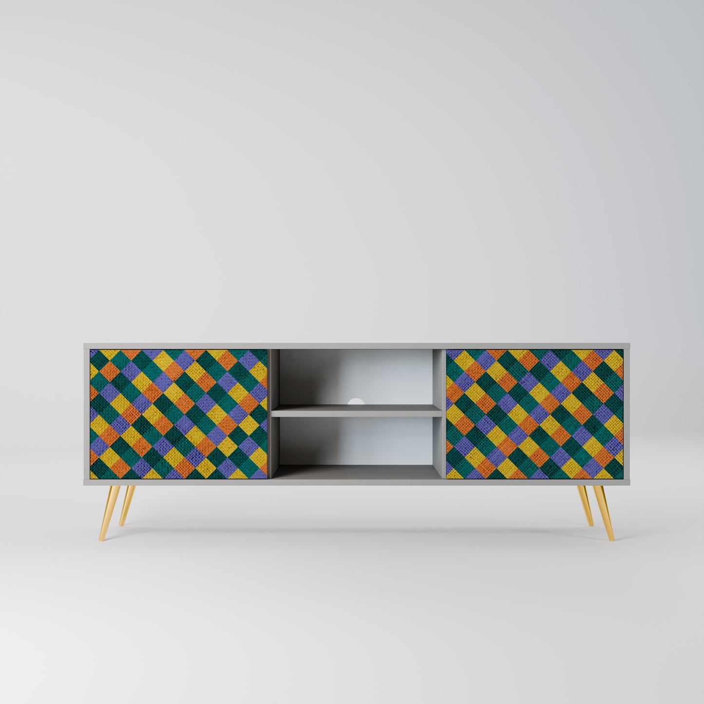PAINTED SQUARES MIX 2-Door TV Stand in Grey Finish