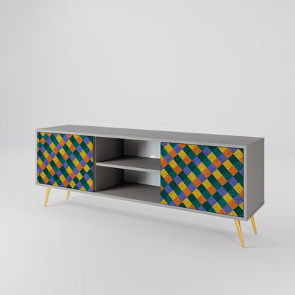 PAINTED SQUARES MIX 2-Door TV Stand in Grey Finish