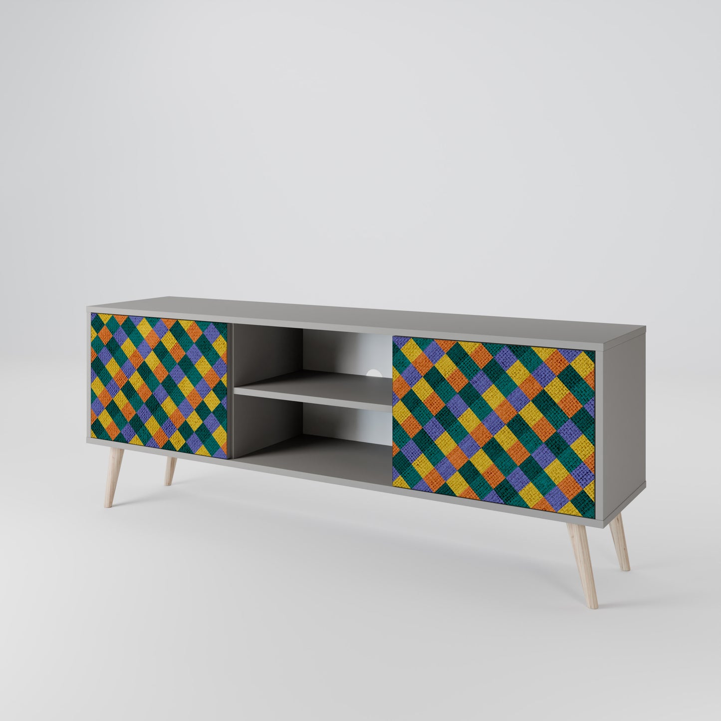 PAINTED SQUARES MIX 2-Door TV Stand in Grey Finish