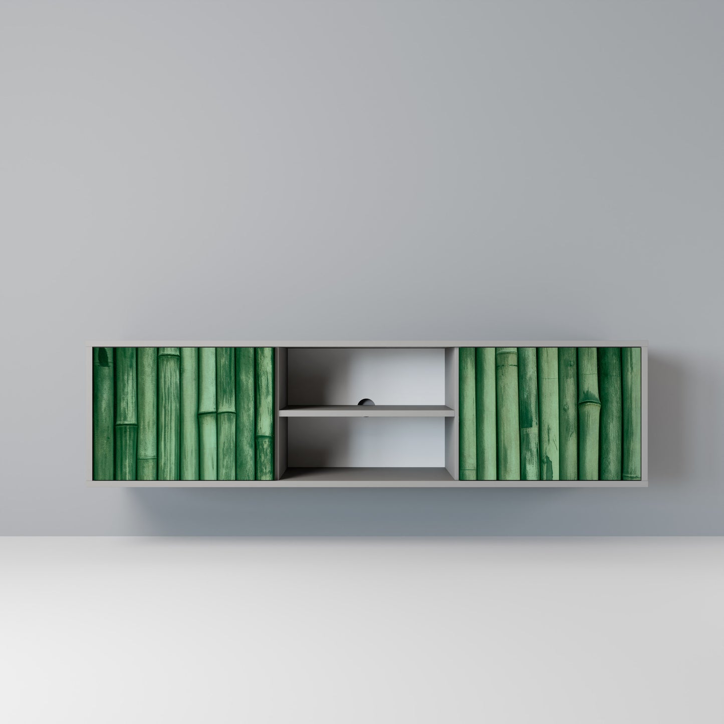 NATURAL GREEN 2-Door TV Stand in Grey Finish