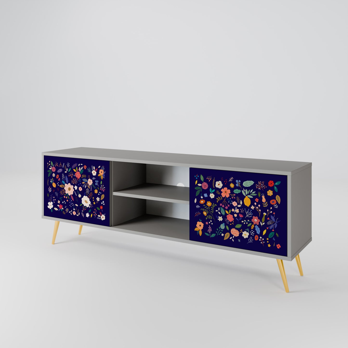 FLORAL KOMBINATION 2-dörrars TV-bänk i grå finish