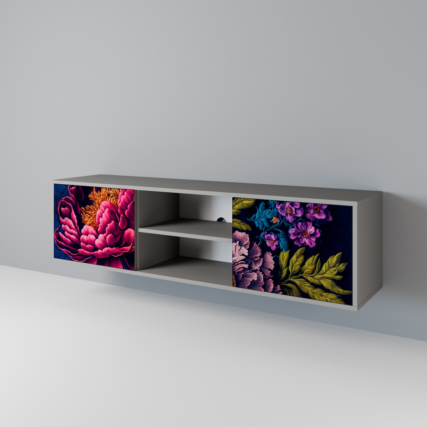 BLOOMING ELEGANCE 2-dörrars TV-bänk i grå finish