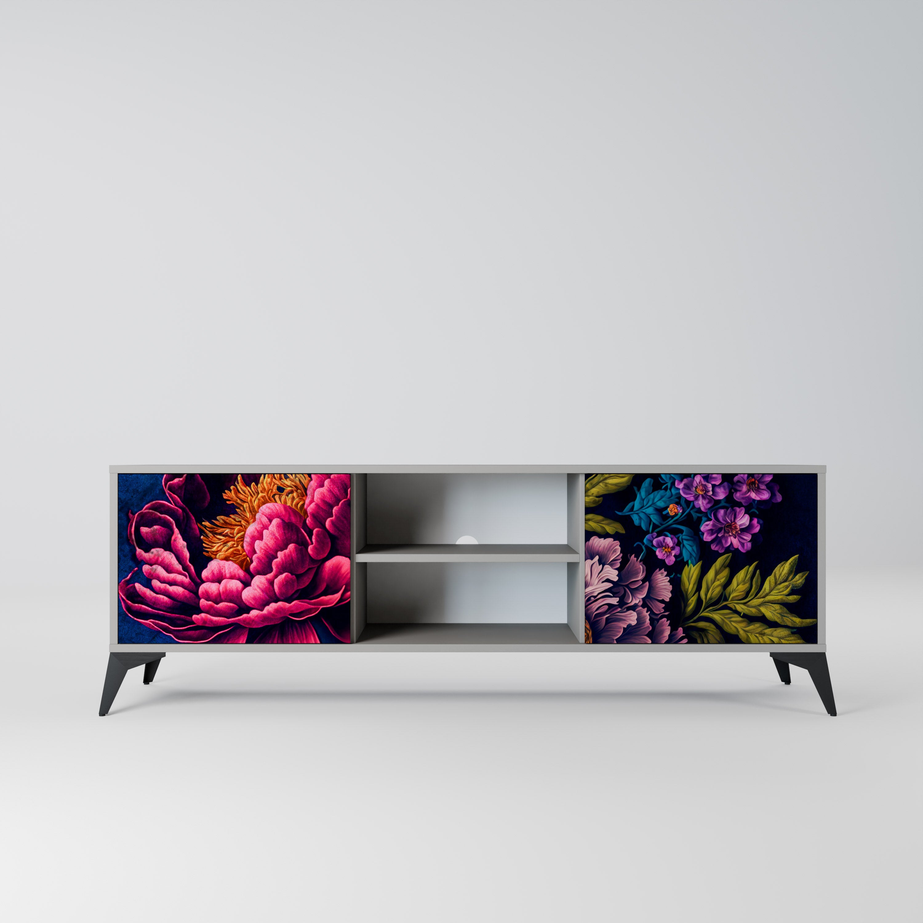 BLOOMING ELEGANCE 2-dörrars TV-bänk i grå finish