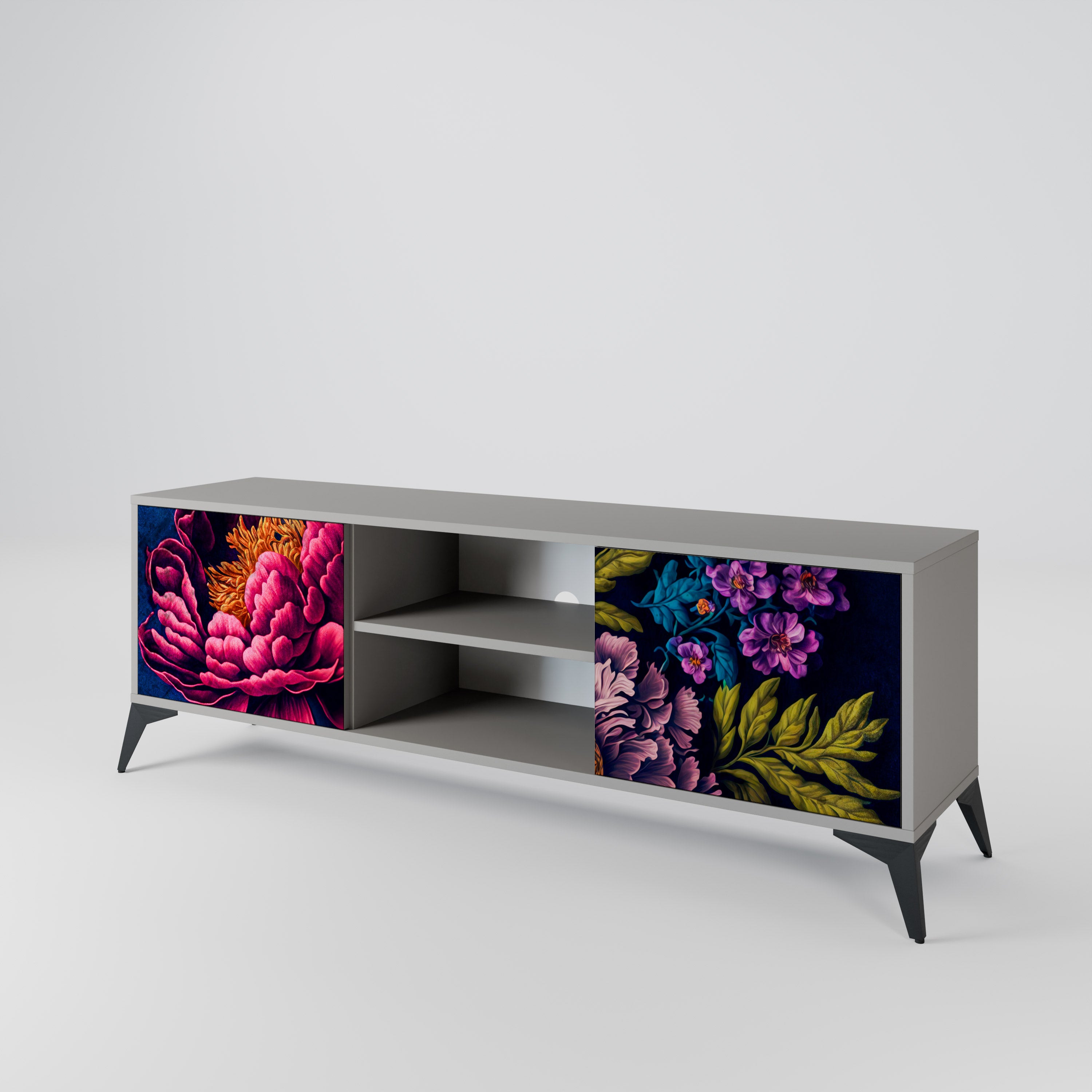 BLOOMING ELEGANCE 2-dörrars TV-bänk i grå finish