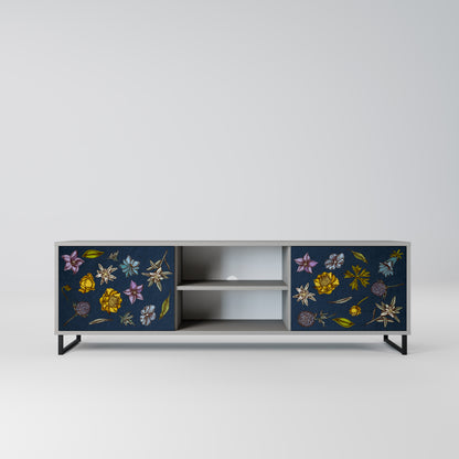 BLOMMOR PÅ MARINBLÅT 2-dörrars TV-bänk i grå finish