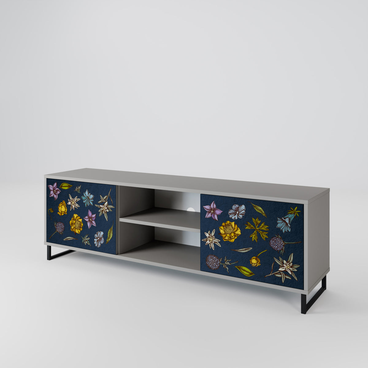FLOWERS ON NAVY BLUE TV-bänk med två dörrar