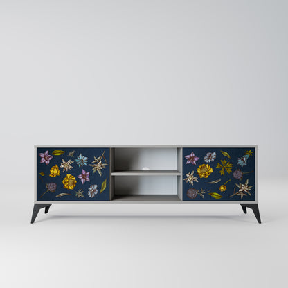 BLOMMOR PÅ MARINBLÅT 2-dörrars TV-bänk i grå finish