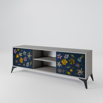 BLOMMOR PÅ MARINBLÅT 2-dörrars TV-bänk i grå finish