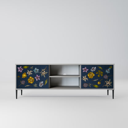 BLOMMOR PÅ MARINBLÅT 2-dörrars TV-bänk i grå finish