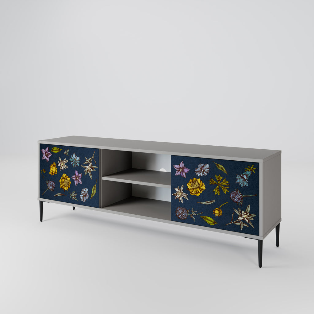 BLOMMOR PÅ MARINBLÅT 2-dörrars TV-bänk i grå finish
