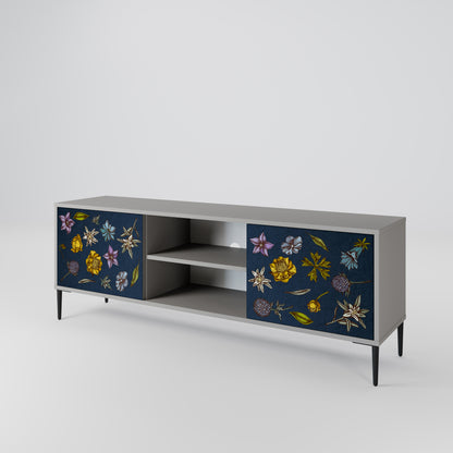 BLOMMOR PÅ MARINBLÅT 2-dörrars TV-bänk i grå finish