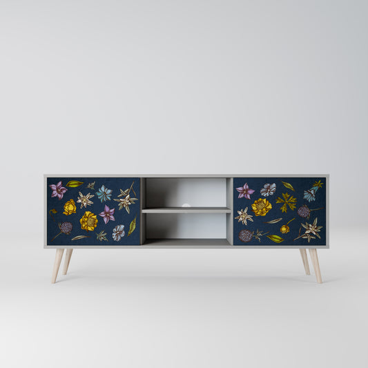 BLOMMOR PÅ MARINBLÅT 2-dörrars TV-bänk i grå finish