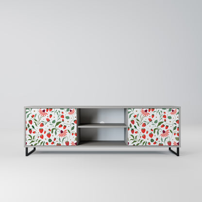 BLOMMOR OCH JORDGUBBAR 2-dörrars TV-bänk i grå finish