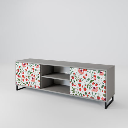 BLOMMOR OCH JORDGUBBAR 2-dörrars TV-bänk i grå finish