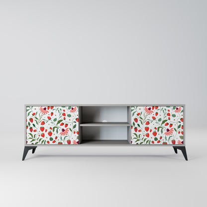 BLOMMOR OCH JORDGUBBAR 2-dörrars TV-bänk i grå finish