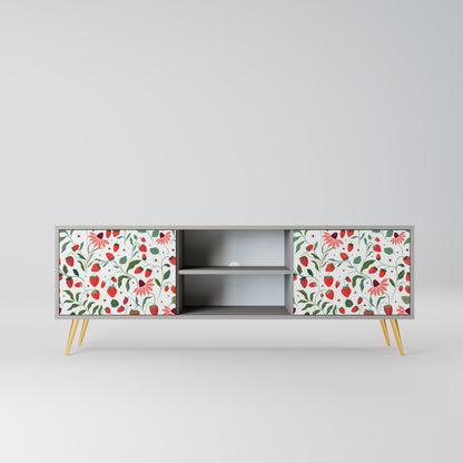BLOMMOR OCH JORDGUBBAR 2-dörrars TV-bänk i grå finish