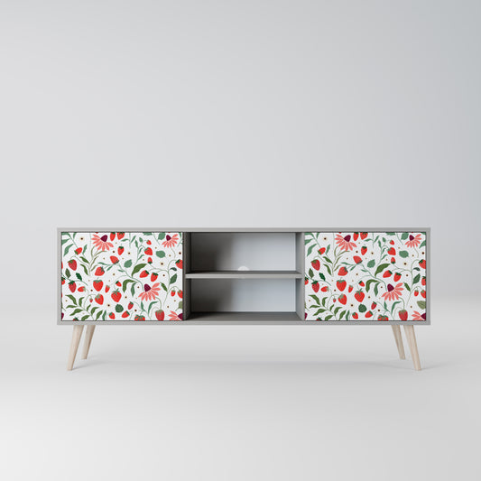 BLOMMOR OCH JORDGUBBAR 2-dörrars TV-bänk i grå finish