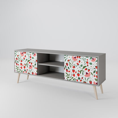 BLOMMOR OCH JORDGUBBAR 2-dörrars TV-bänk i grå finish