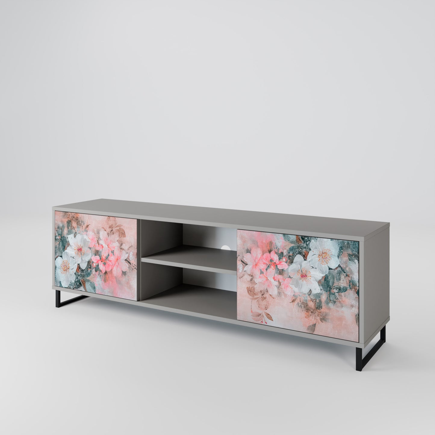 CHERRY BLOSSOM 2-dörrars TV-bänk i grå finish