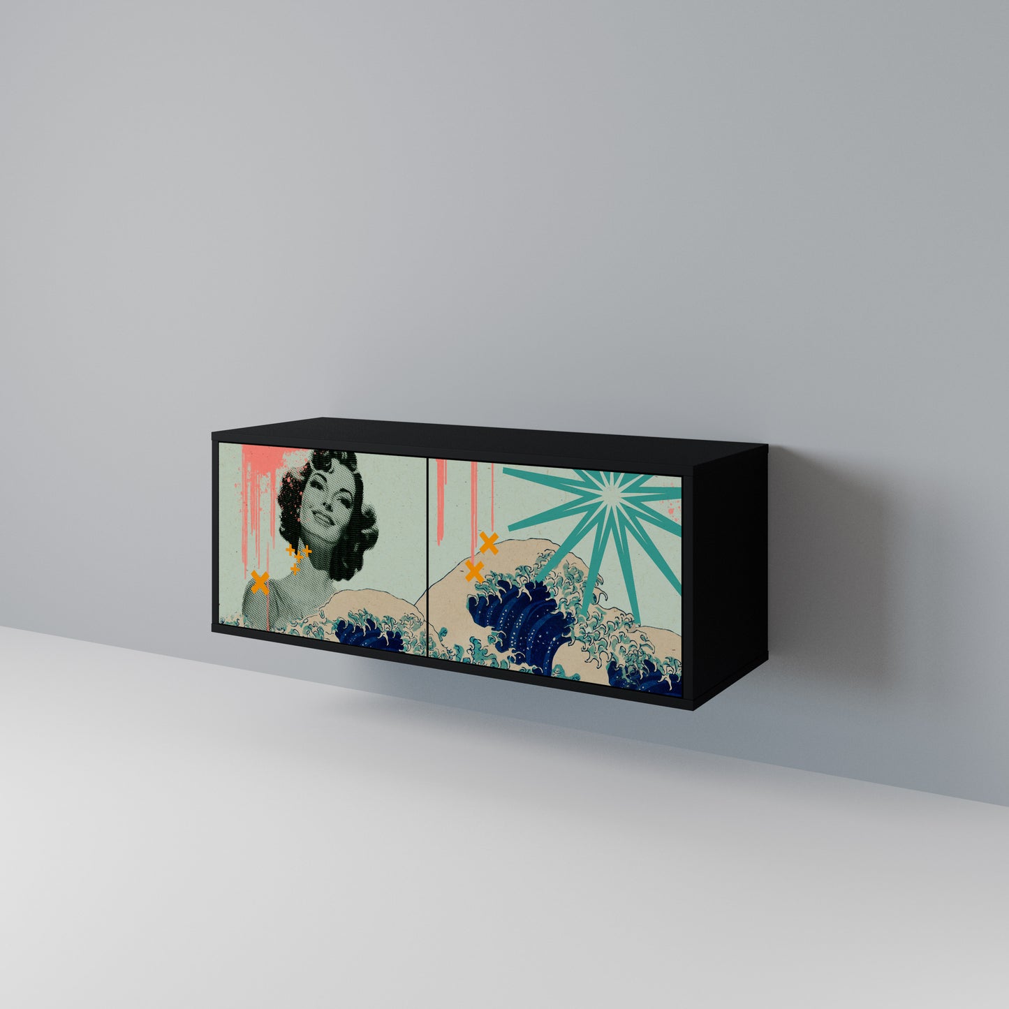 KANAGAWA BEAUTY Kompakt TV-bänk med 2 dörrar
