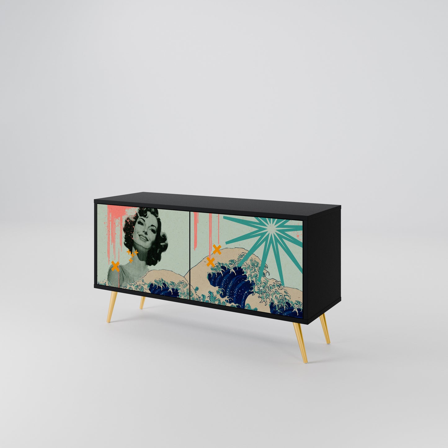 KANAGAWA BEAUTY Kompakt TV-bänk med 2 dörrar