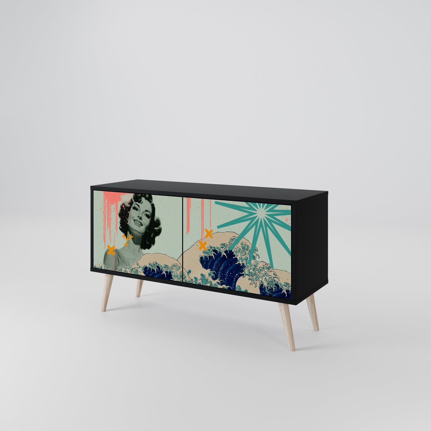 KANAGAWA BEAUTY Kompakt TV-bänk med 2 dörrar