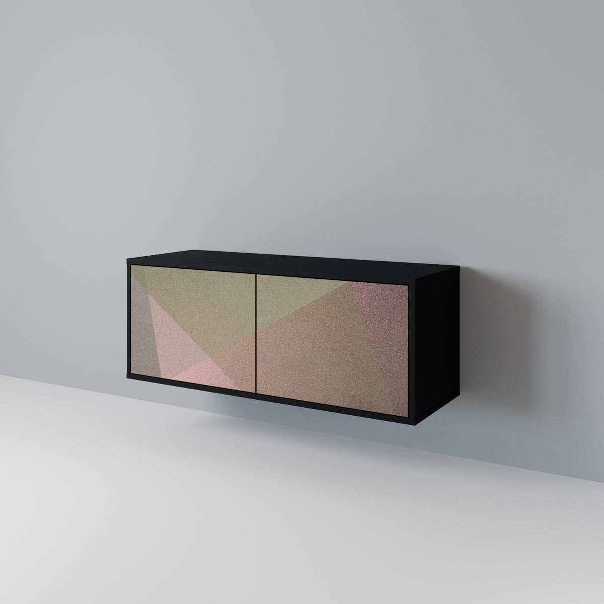 BEIGE GEOMETRY Kompakt TV-bänk med 2 dörrar