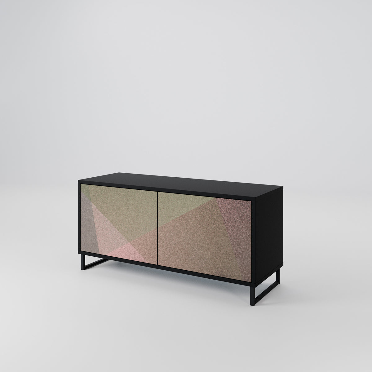 BEIGE GEOMETRY Kompakt TV-bänk med 2 dörrar