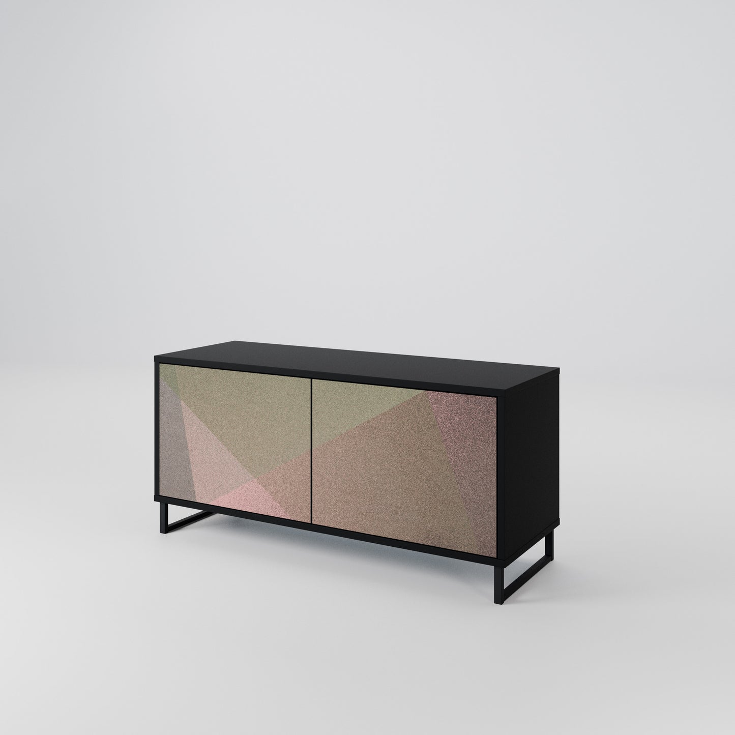 BEIGE GEOMETRY Kompakt TV-bänk med 2 dörrar