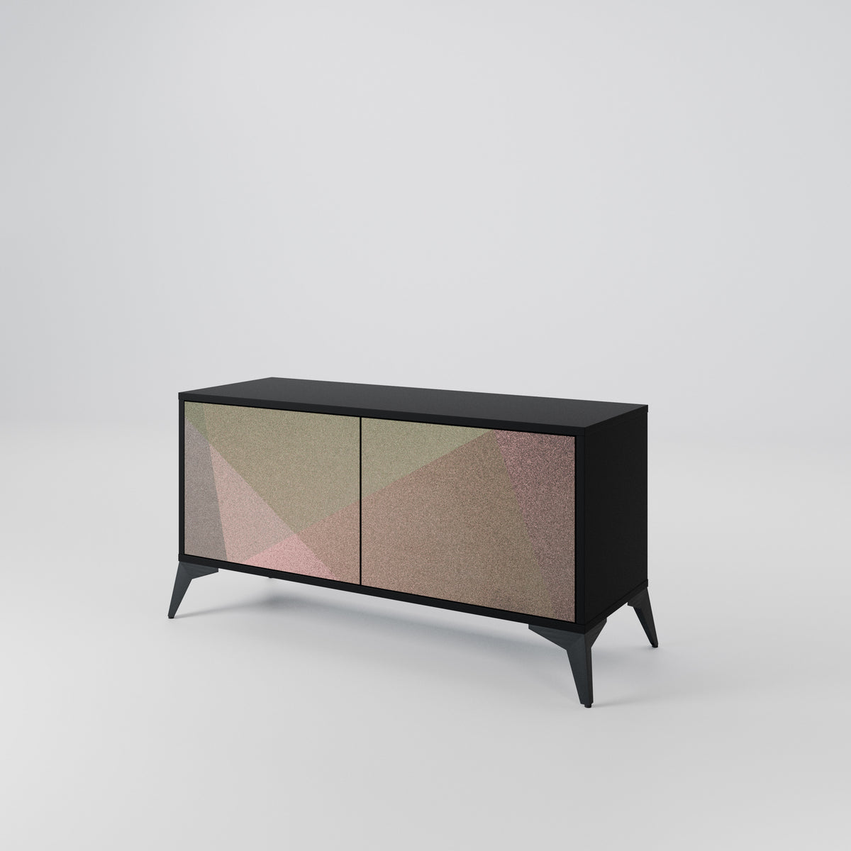 BEIGE GEOMETRY Kompakt TV-bänk med 2 dörrar