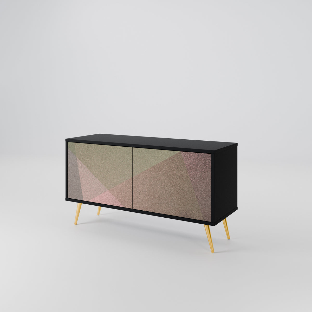 BEIGE GEOMETRY Kompakt TV-bänk med 2 dörrar