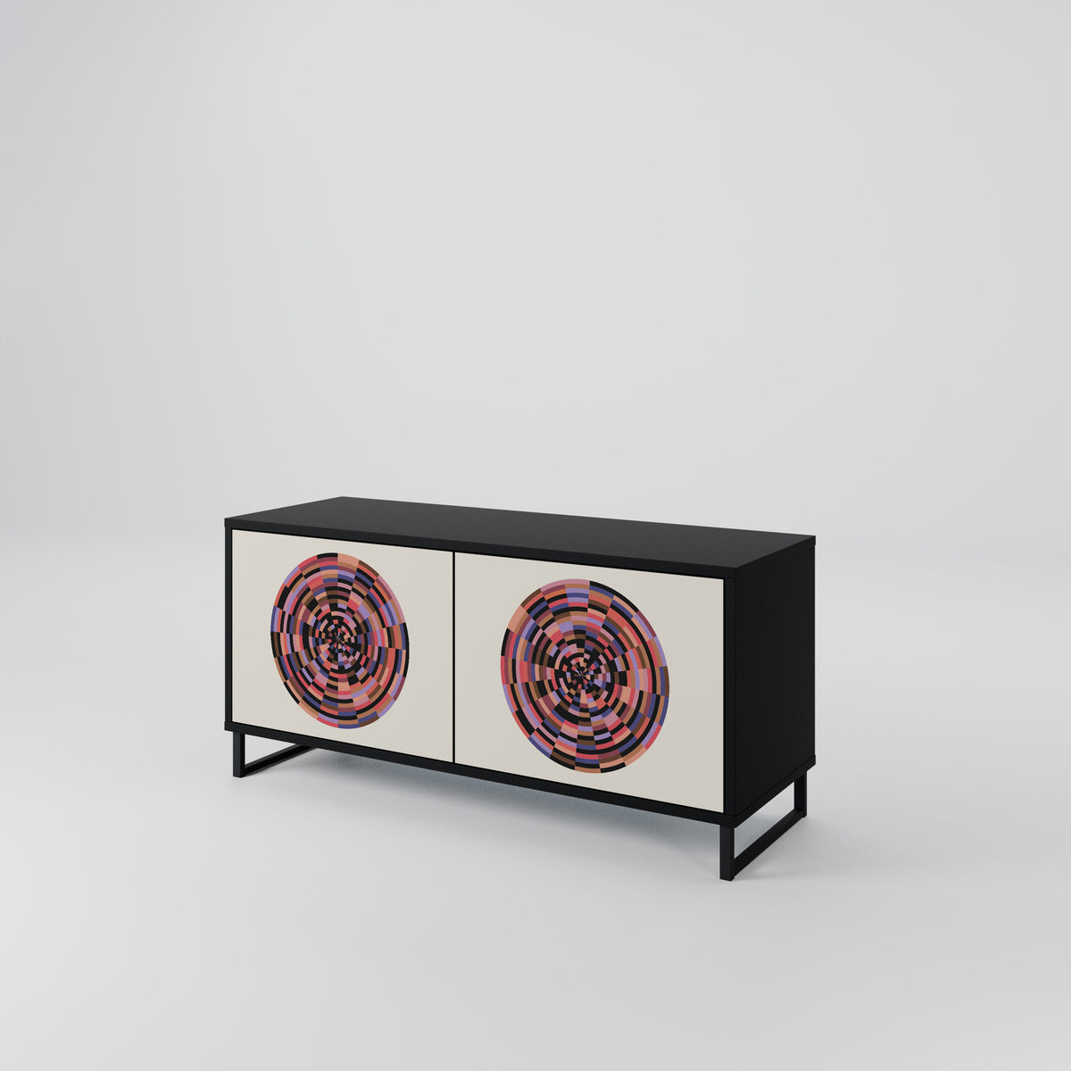 BROWN CIRCLES Kompakt TV-bänk med 2 dörrar